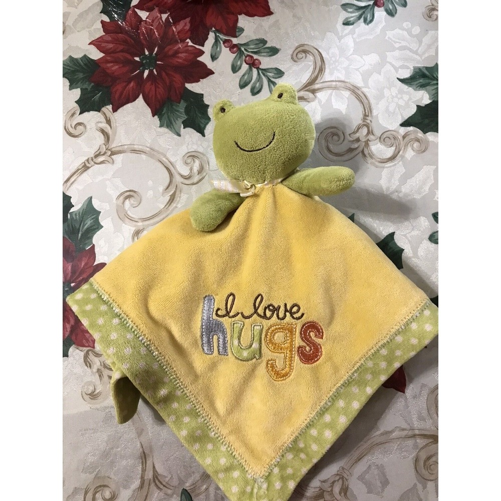 Carters Frog Security Blanket Lovey I Love Hugs Dots Yellow Green Satin Unisex